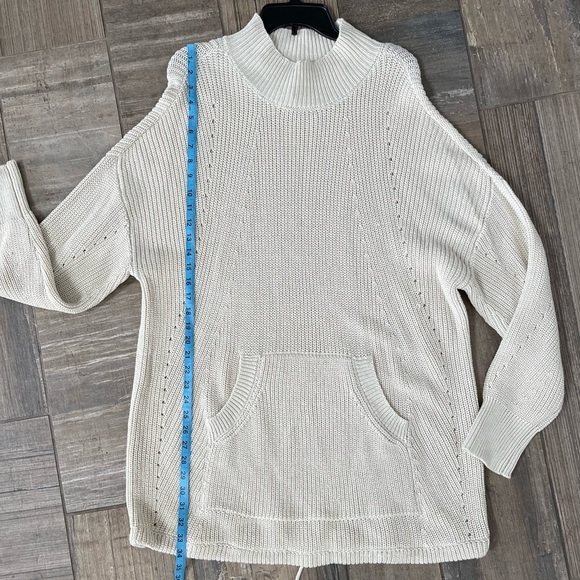 RDI Tunic Sweater Womens Large Mock Neck Kangaroo Pocket Ribbed Beige NWT large - Picture 8 of 8